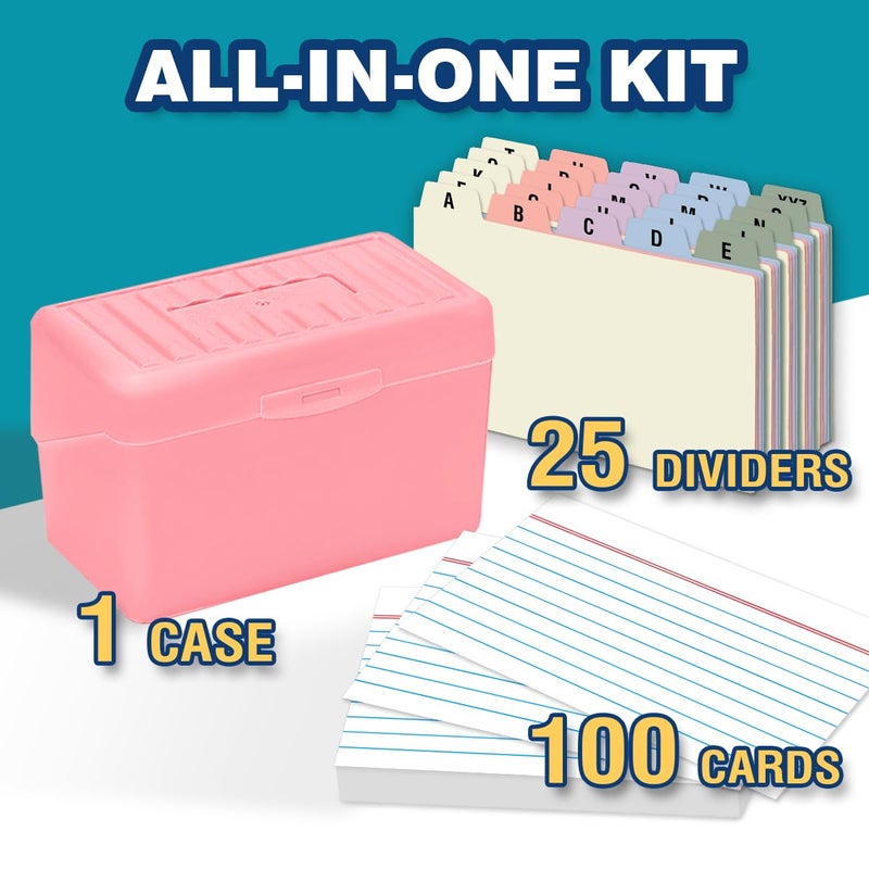 H4D 3x5 Index Card Holder with 100 Heavyweight Ruled Index Cards and 25 Plastic Dividers, Light Pink - Image 2